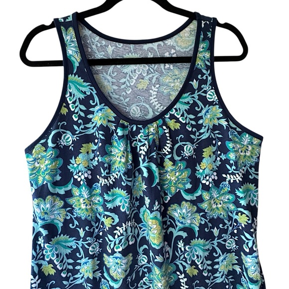 LANDS’ END | NWOT FLORAL COTTON TANK DRESS COVERUP NAVY BLUE & GREEN | MEDIUM - Picture 2 of 10